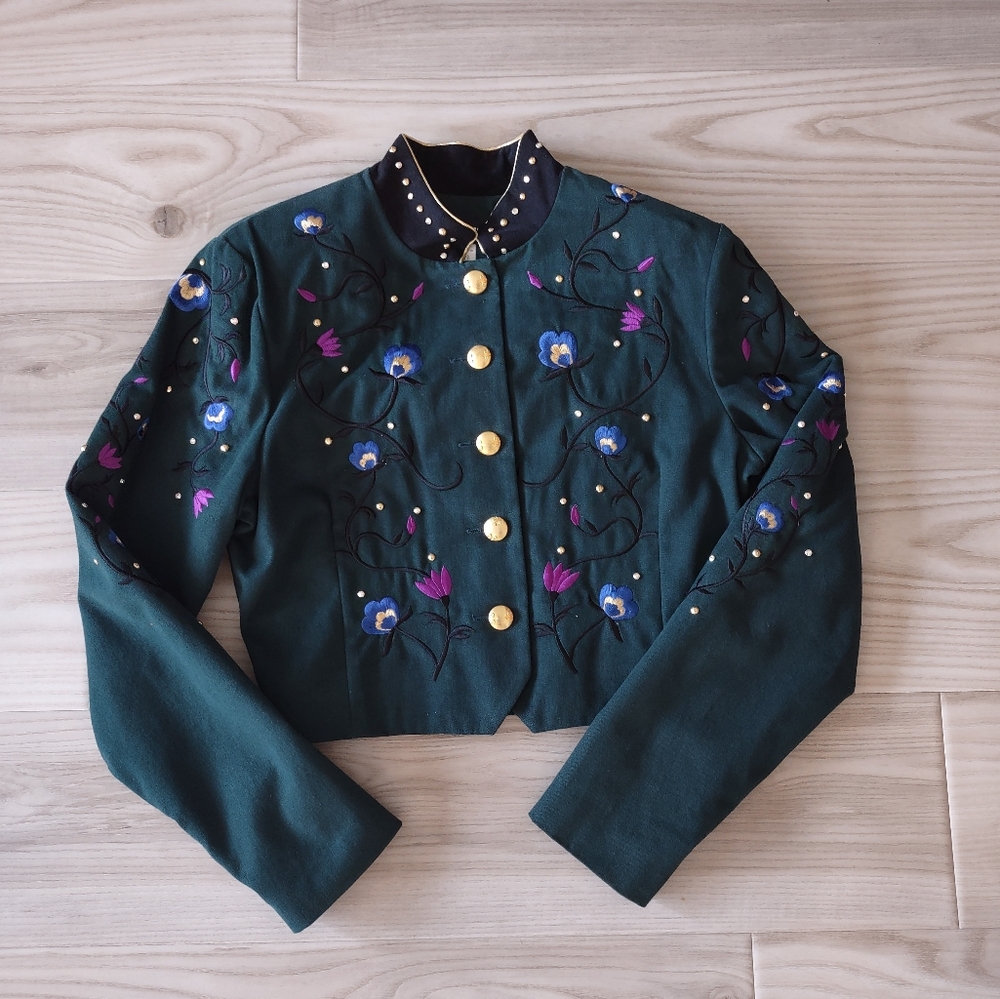 Silver Mesa Vintage Jacket Women's Small Western Wear Green Floral Embroidered